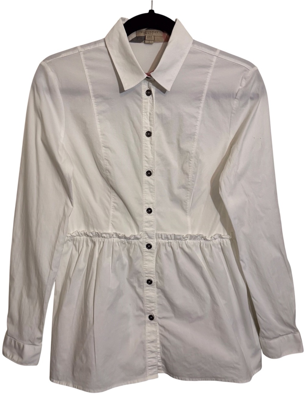 Burberry Brit Size Small White Button Up Top Long Sleeve Peplum Cotton Blouse